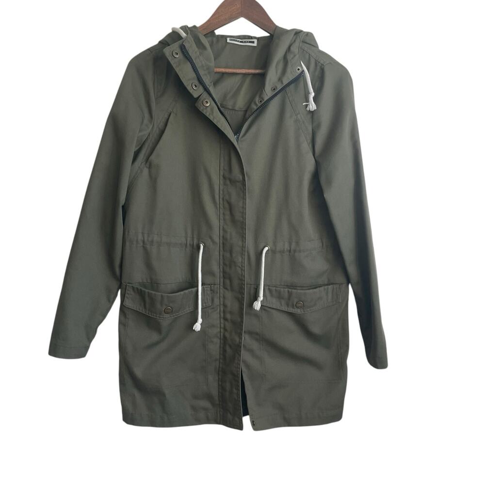 Noisy May Women Jacket S‎ Olive Green Twill Hooded Coat Adjustable Gorpcore Hike
